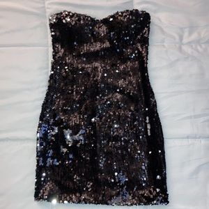 Strapless mini sequin dress